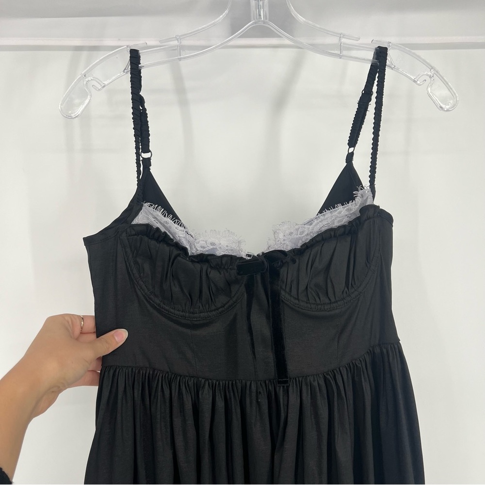 For Love & Lemons Doris Black Sweetheart Neckline Lace Formal Midi Dress Medium - Picture 7 of 15